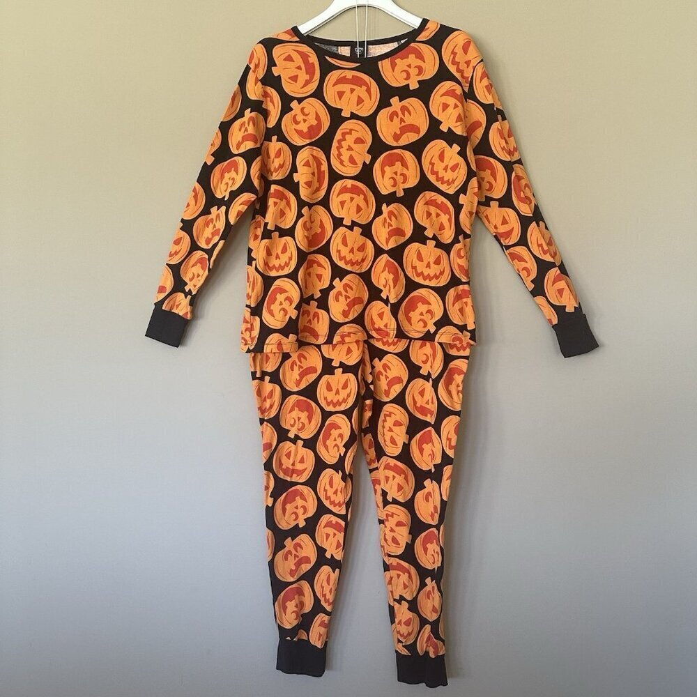 Women XXL Halloween Pajamas Set Pumpkin Jack-o-lantern PJs Fitted Fun Fall